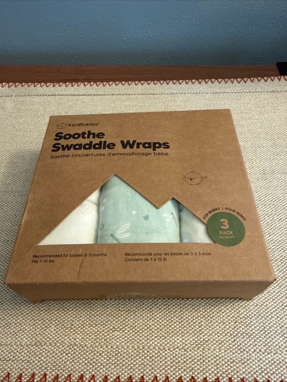 KeaBabies Soothe Swaddle Wraps, Organic cotton 3 Pack, Fits 7-15 lbs, 0-3 Months
